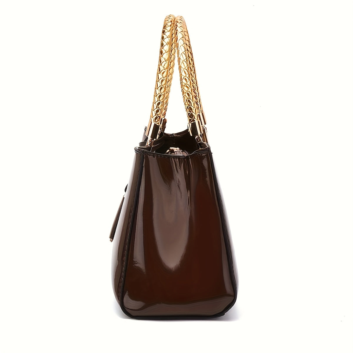 Elegant Black Patent Leather Evening Handbag - Golden-Tone Hardware & Top Handle, High-Quality for Weddings, Parties, Vacations - Women's Fashion Purse