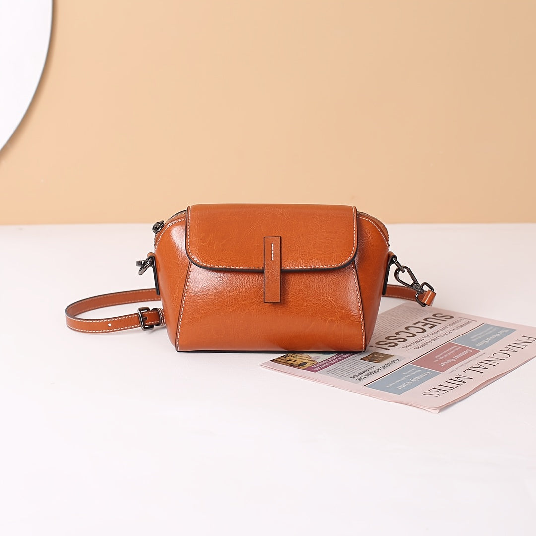 Vintage Black Genuine Leather Shoulder Bag for Women - Adjustable Detachable Strap, Zipper & Magnetic Closure, Compact Crossbody Handbag for Phone & Essentials, Retro Style.