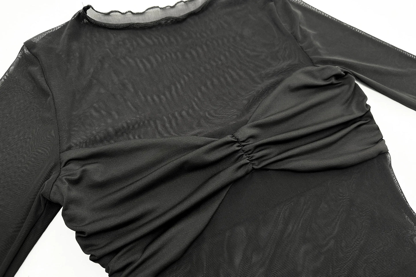 New Arrival Woman Sexy Mesh Black Mini Dress Sex Tight Skirt Long Sleeve Night Club Mini Dress