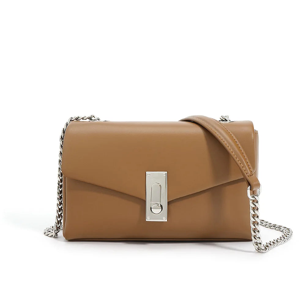 2025 Latest Designer Genuine Cowhide Leather Handbags for Women Fashion Mini Bags with Sequins Chain and Cover Closure
