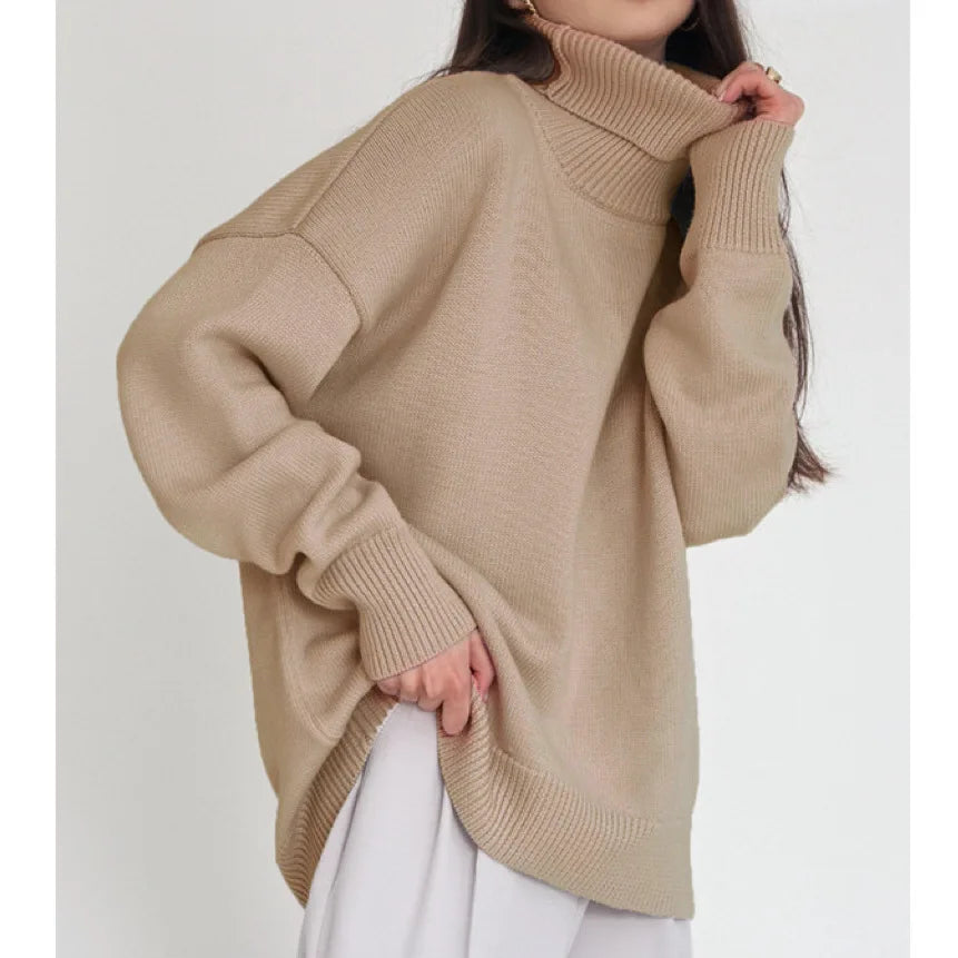 2025 Hot Selling Europe and the United Style New Solid Color Turtleneck Sweater Autumn and Winter Loose Sweater Top Women