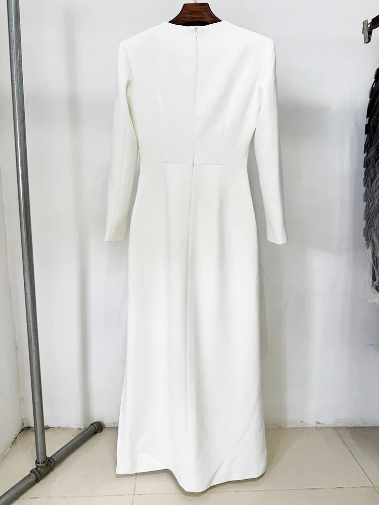 New Style White Elegant Luxury Beading Sequin Flowers Dress Sexy High Slit Evening Party Prom Dresses