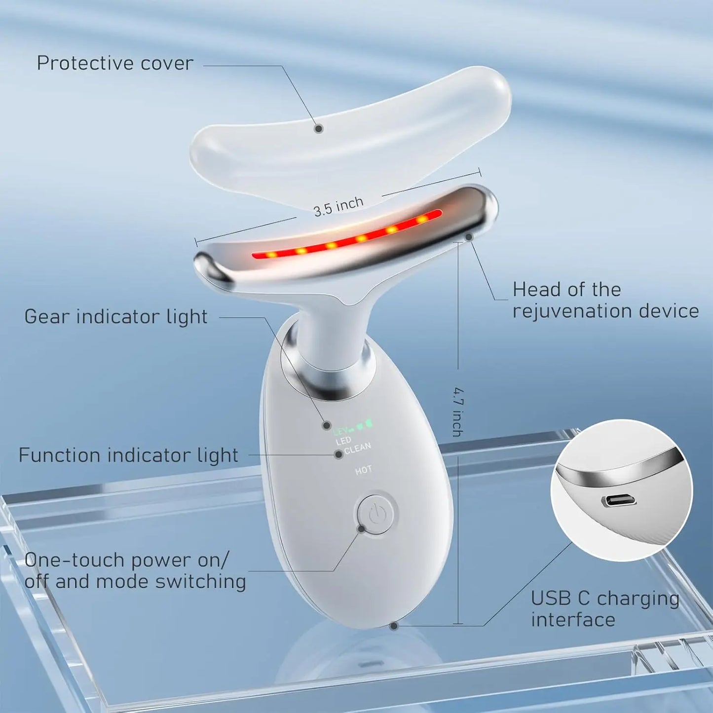 Custom 4 in 1 Face and Neck Massager 3 Color Red Blue Purple Led Electric Face Lifting Facial