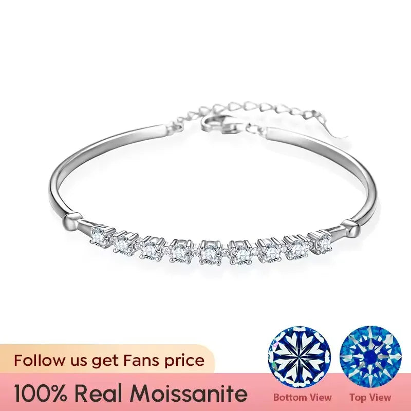 3mm Diamond Real Moissanite Bracelet Bangle 925 Sterling Silver Platinum Plated High Quality Women Wedding Luxury Fine Jewelry