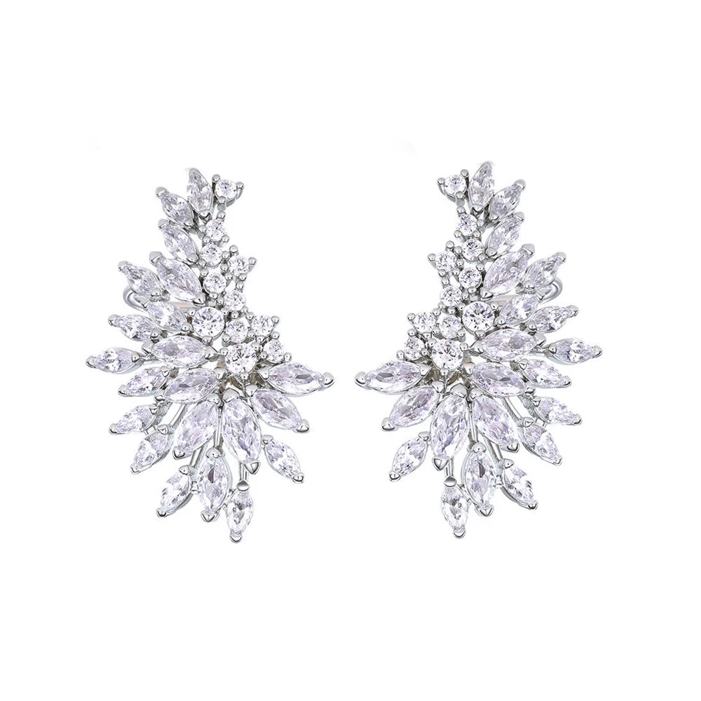 New Trendy Shiny Cubic Zirconia Ear Cuff Climbing Design Ear Post Stud Earrings for Women Fashion Daily Party Piercing Jewelry