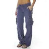Girls Cargo Long Pants Cotton Pockets Europe Straight Wide Leg Pants Fashion Multi-pocket Retro Trousers Casual Cargo Pants