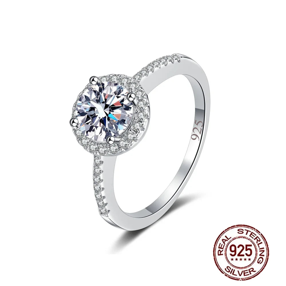 Luxury Round Cut Shiny Diamond Like Cubic Zirconia S925 Sterling Silver Wedding Brides Promise Finger Ring for Women