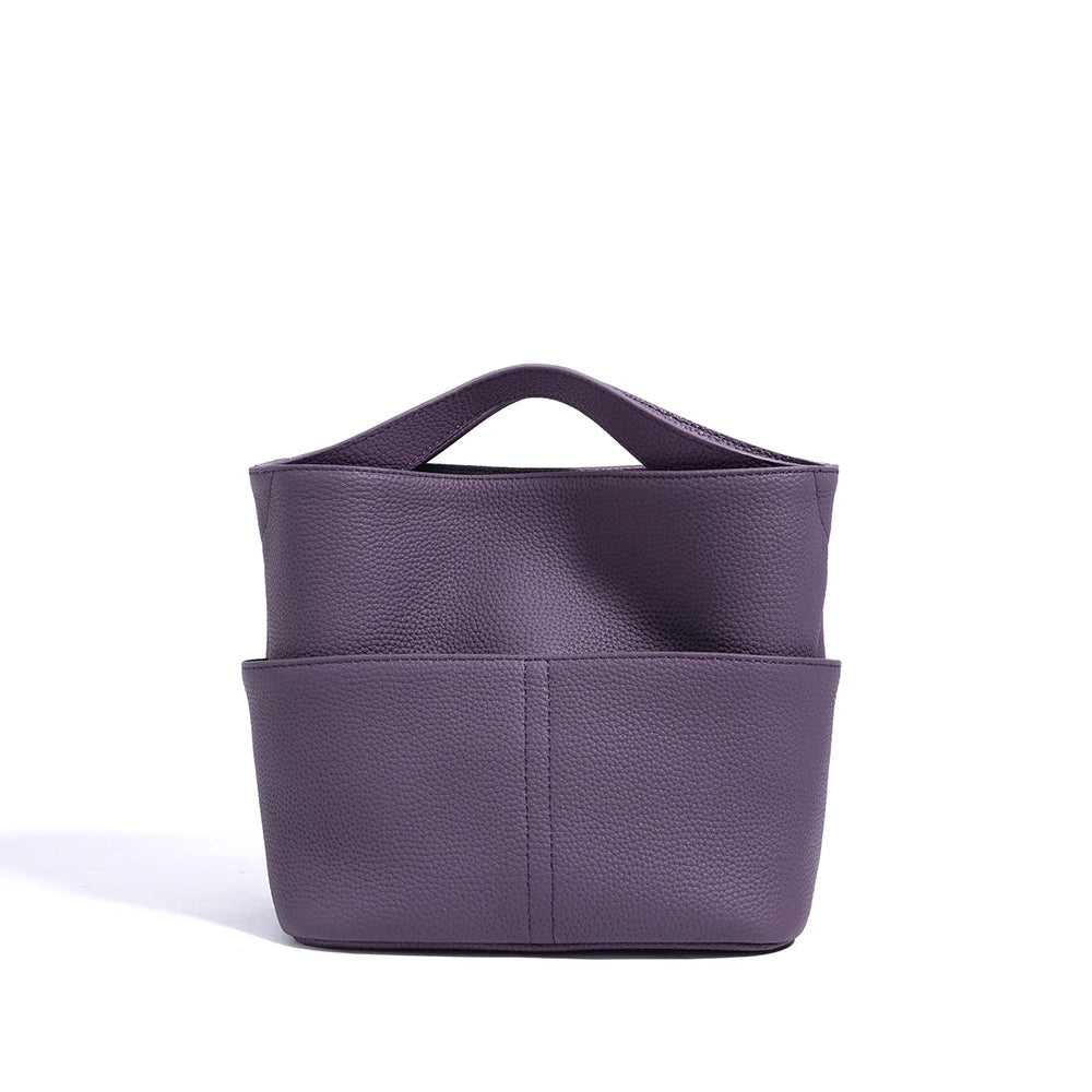 Mini Bucket Bag Women Genuine Leather Tote Bag Cowhide Real Leather Handbag for Lady Colleague Student School Bag