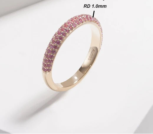 MomentWill "14K Yellow Gold Solid Wedding Band with Lab-Created Emerald and Ruby Gemstones"