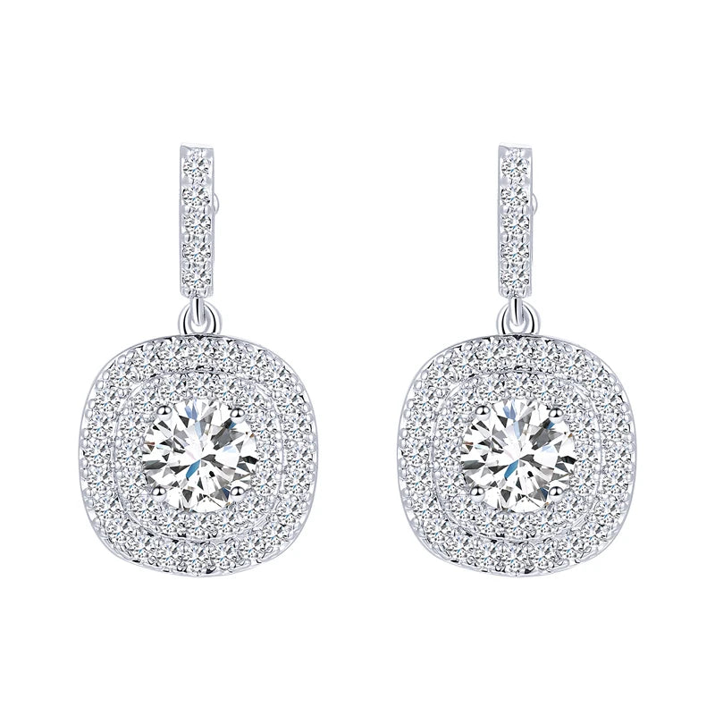 Quality Mirco Paved Full Cubic Zirconia Square Shiny White CZ Stone Dangle Drop Earrings for Women Classic Chic Fashion Jewelry