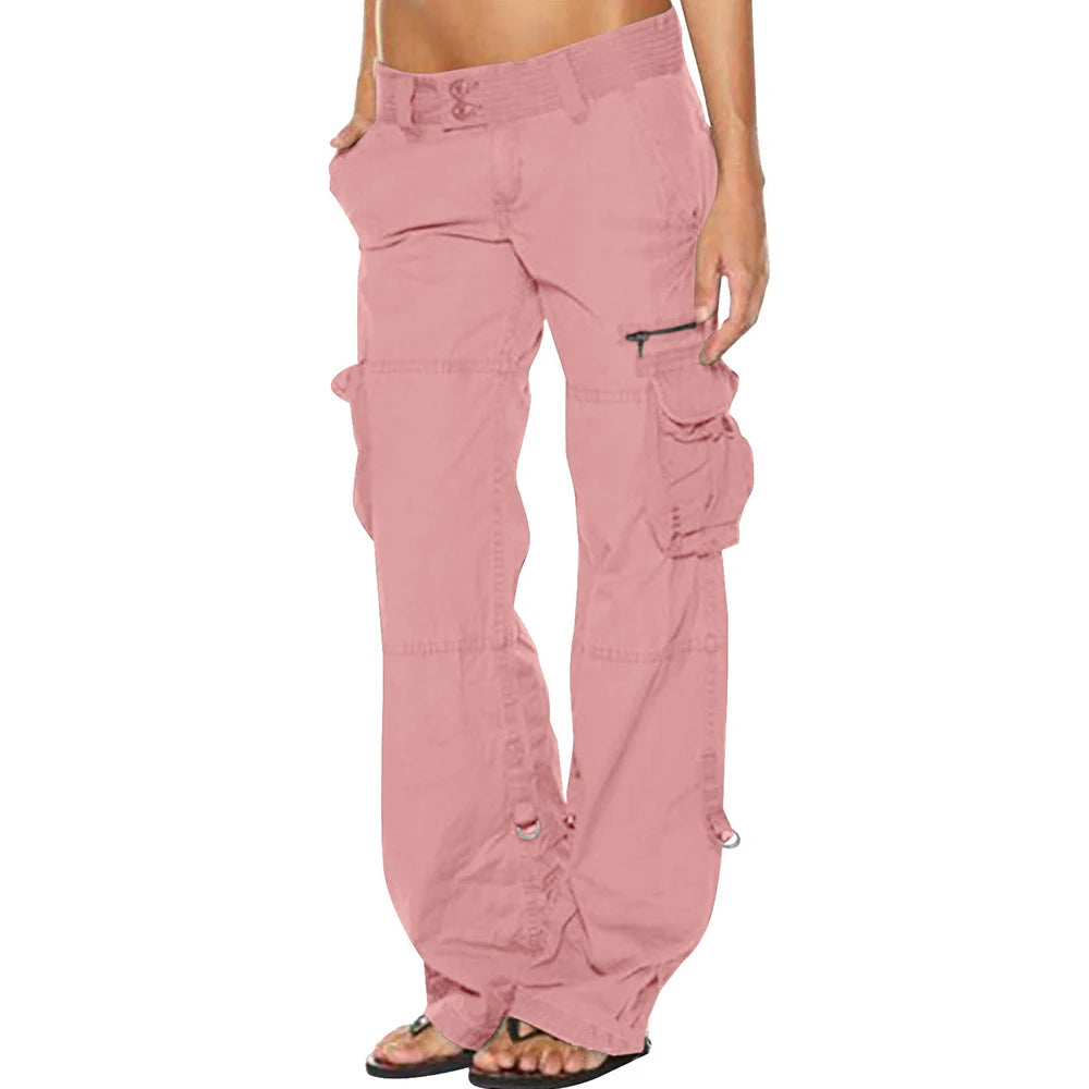 Girls Cargo Long Pants Cotton Pockets Europe Straight Wide Leg Pants Fashion Multi-pocket Retro Trousers Casual Cargo Pants