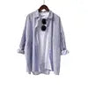 2025 Women Ladies Patchwork Striped Shirts Spring /Autumn Midi Length Loose Women's Casual Shirt and Blouse