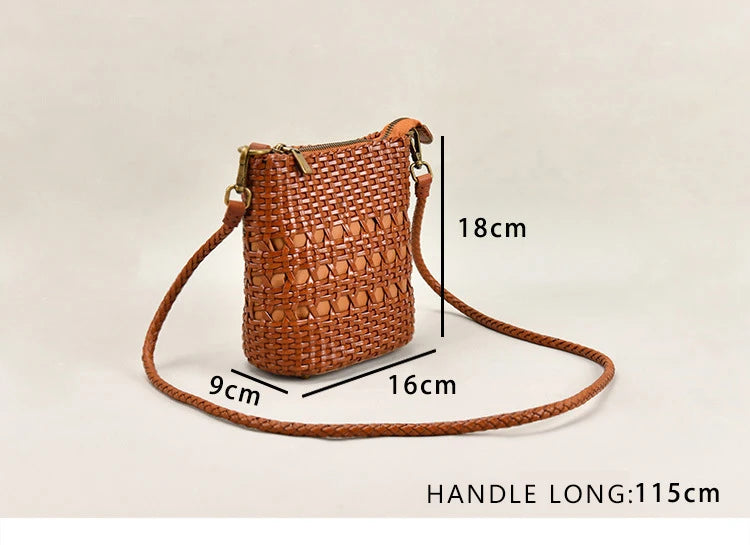 2025 New Luxury Handmade Woven Genuine Leather Messenger Bag Fashionable Colorful Basket Bag Zipper Waterproof