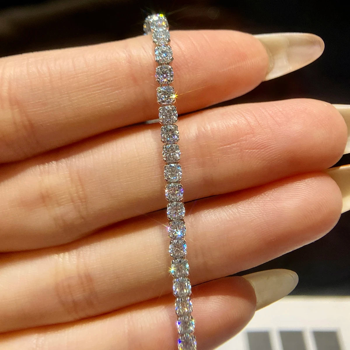 Real Moissanite Diamond Tennis Bracelet 0.1ct for Women 925 Sterling Silver White Gold Plated Eternity Wedding Fine Jewelry