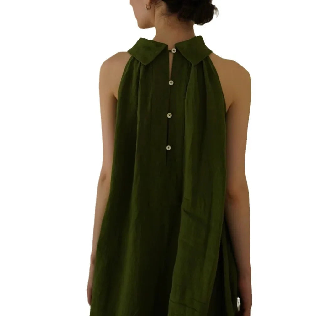 2025 Women Sleeveless Halter Dress Summer Maxi Length Style Natural Waistline Loose Straight Solid Color Casual Dress