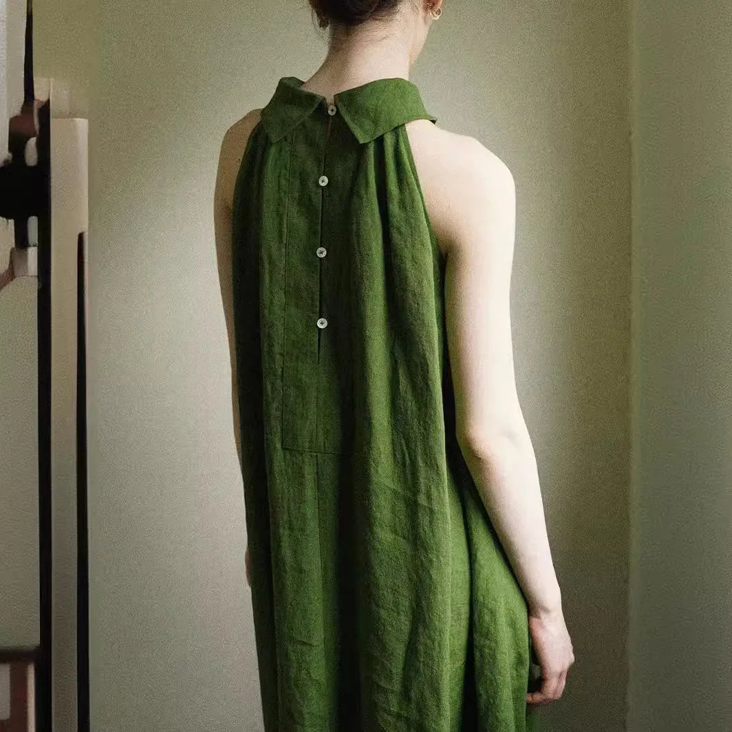 2025 Women Sleeveless Halter Dress Summer Maxi Length Style Natural Waistline Loose Straight Solid Color Casual Dress