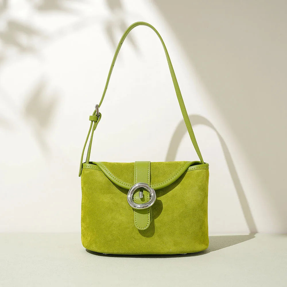 Women's Fashionable Genuine Cowhide Leather Handbag Matte Suede Shoulder Crossbody Bag Mini Small Square Bag