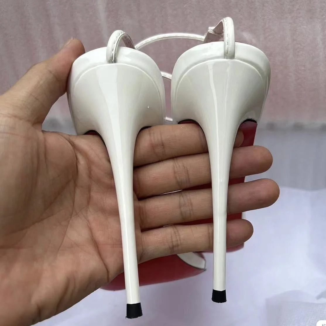 New Fashion Red Insole Talons Pour Dames Sexy Stiletto Thin Trendy Shoes High Sandal Heels for Women 12CM