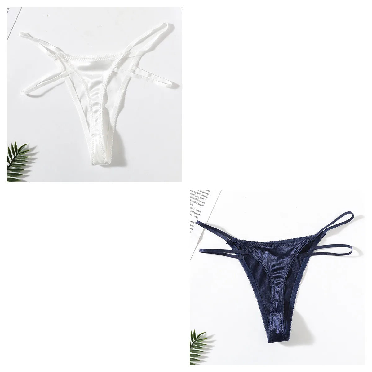 2Pcs/Set Women Panties Low Waist G-string Satin Underwear Female Underpants Solid Color Panty Sexy Lingerie Thongs