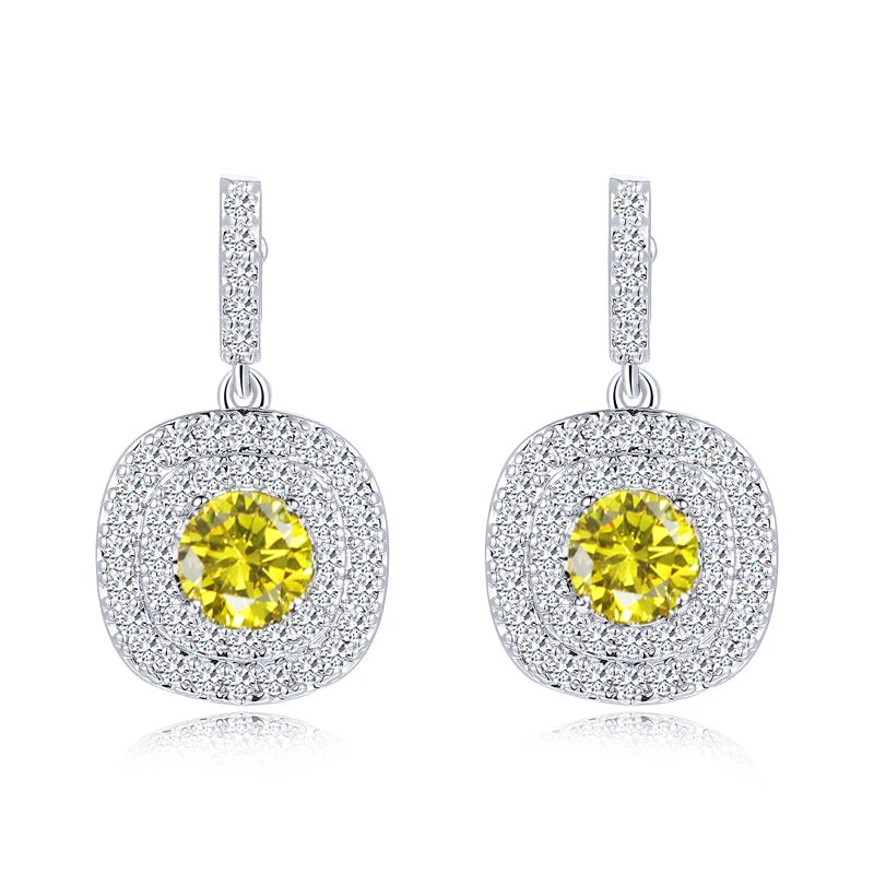 Quality Mirco Paved Full Cubic Zirconia Square Shiny White CZ Stone Dangle Drop Earrings for Women Classic Chic Fashion Jewelry
