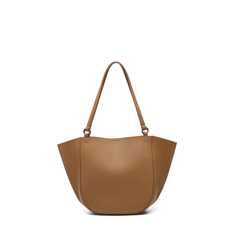 Genuine Leather Women's Large Capacity Casual Tote Bag with Niche Design Fashionable Simple Personality Style for Mother Child