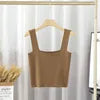 None Sweet Women S Nylon M Summer Womens Fashion Solid Color Square Neck Doublelayer Sling Slimfit Vest Top