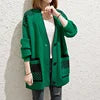New Fashion Women Midi Long Sweater Knitwear Cardigan Coat Outside Loose Button Pocket Knitting Sweater