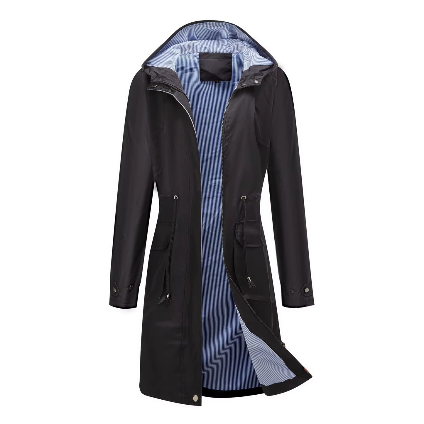 Women's Waterproof Lightweight Rain Jacket Formal Blazer-Style Windbreaker With Zipper Closure Casual Outdoor Hooded Trench Coat