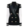 FASHINOWA Women Clothing Long Sleeve Leather Patchwork Double Breasted Women Baseball Coat Jacket