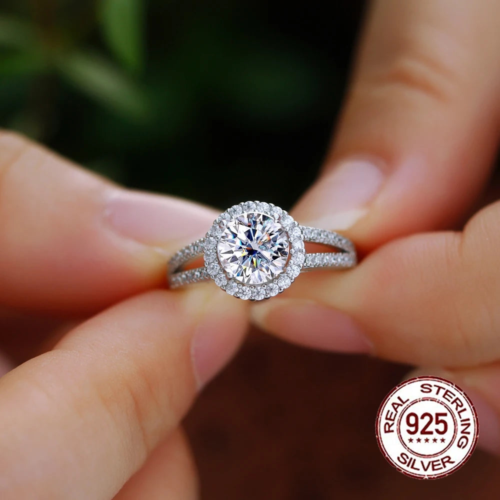 Premium Round Cubic Zircon S925 Sterling Silver Wedding Bridal Ring for Women Luxurious Hand Jewelry