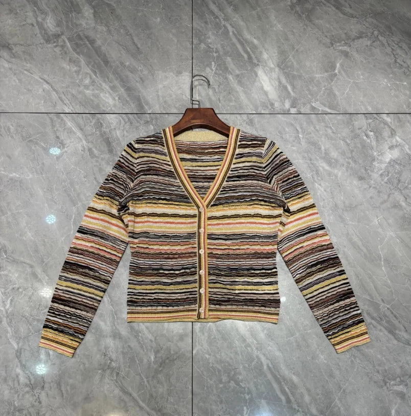 High Quality Spring Autumn Women Knitted Jacket Fashion V-Neck Long Sleeve Casual Sweater Top