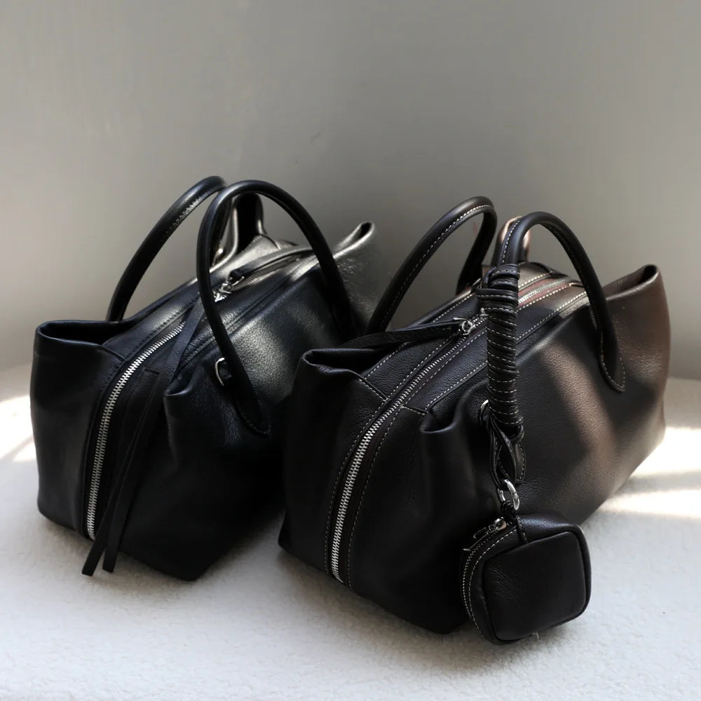 Single Shoulder Crossbody Design Cowhide Purse Lazy Style Multiple Compartments Zipper Closure Polyester Lining Polyether