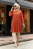 S-5XL 2025 Loose Ruffle Knitted Spring Long Sleeve Plain Color Pleated Blouse Long Shirts Muslim Women Islamic Long Shirts