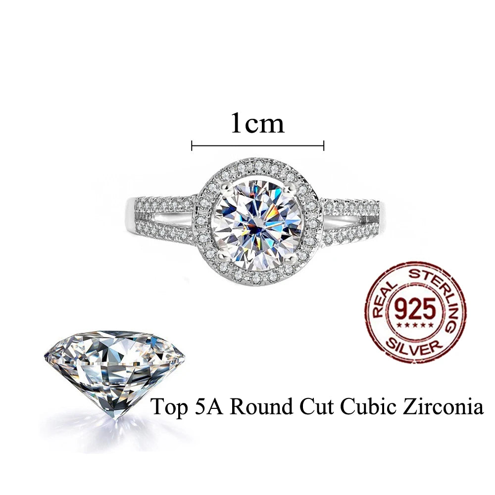 Premium Round Cubic Zircon S925 Sterling Silver Wedding Bridal Ring for Women Luxurious Hand Jewelry