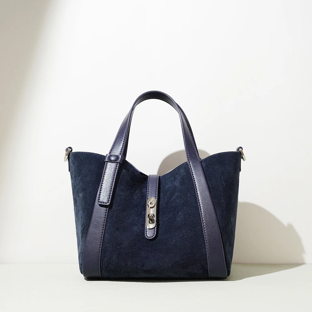 2025 New Suede Leather Bags Winter Frosted Cowhide Women's Bucket Bags Genuine Cowhide Leather Handbags for Women