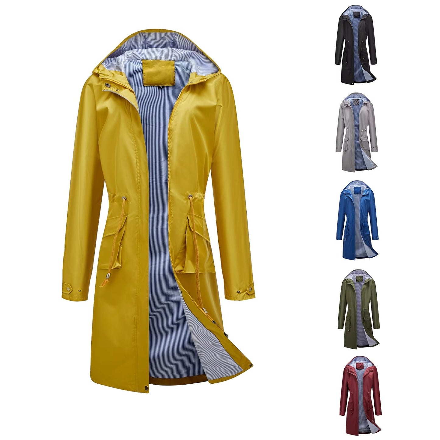 Women's Waterproof Lightweight Rain Jacket Formal Blazer-Style Windbreaker With Zipper Closure Casual Outdoor Hooded Trench Coat