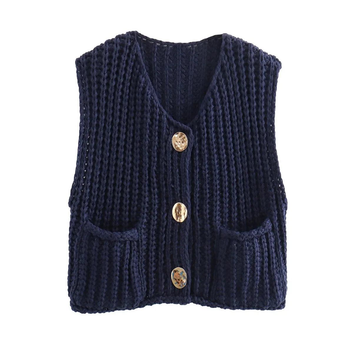 Women Solid Color Button Knit Vest V-neck Waistcoat Knitwear Sweater V-Neck Sleeveless Tops Spring Autumn Fashion Casual Sweater