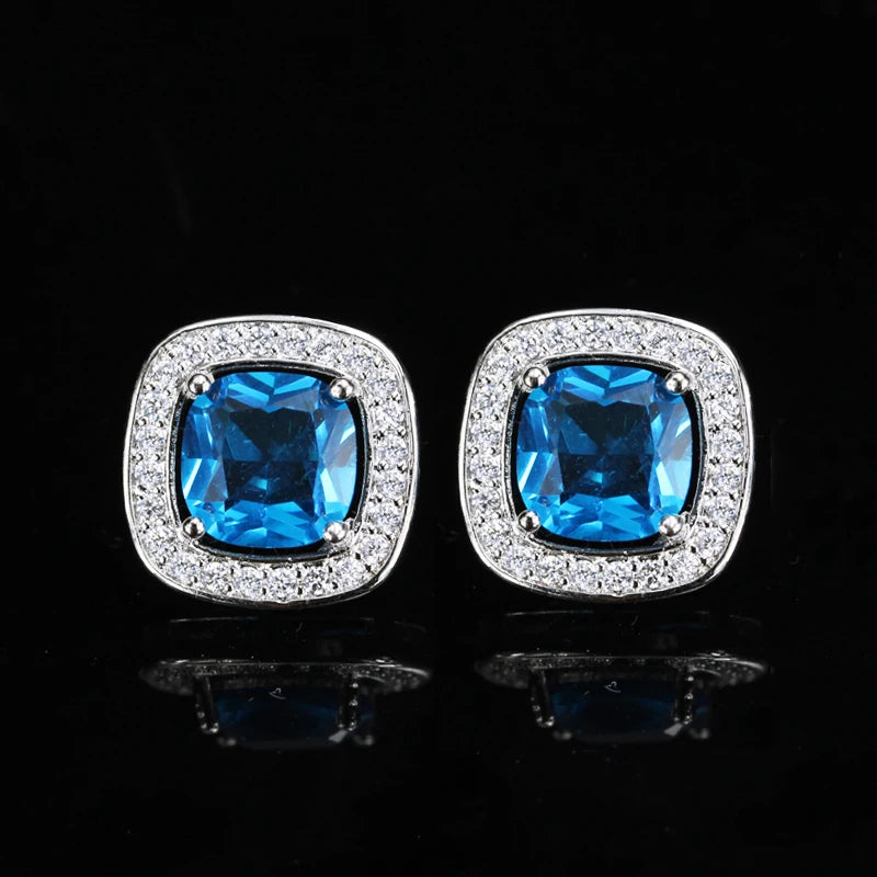 8 Color Options High Quality Square Shaped Cubic Zircon Stone Pink Crystal Fashion Stud Earrings for Women Daily Wear Jewelry
