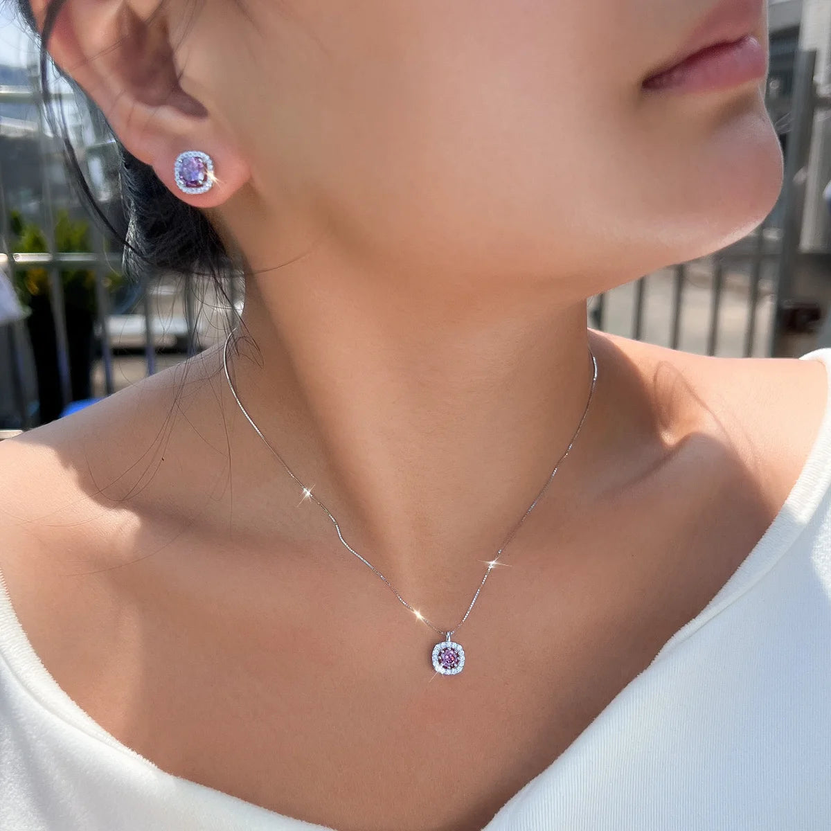 Trendy Purple Jewelry Set Silver 925