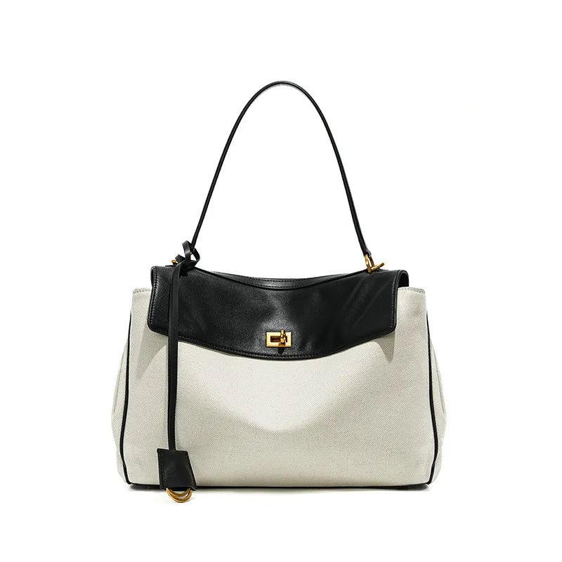 Large Capacity Luxury Women's Genuine Leather Canvas Tote Bag 2025 Handbag with Excellent Comfort and Style