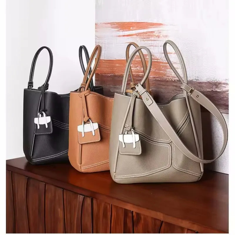 Fashion Branded Women Handbags Women's Genuine Leather Hand Shoulder Bucket Tote Bags for Ladies Girls Luxury
