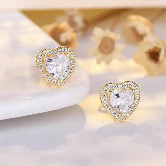 0.5CT Color Moissanite Diamond Unusual Heart Halo Stud Earrings for Women 925 Sterling Silver Wedding Luxury Jewelry