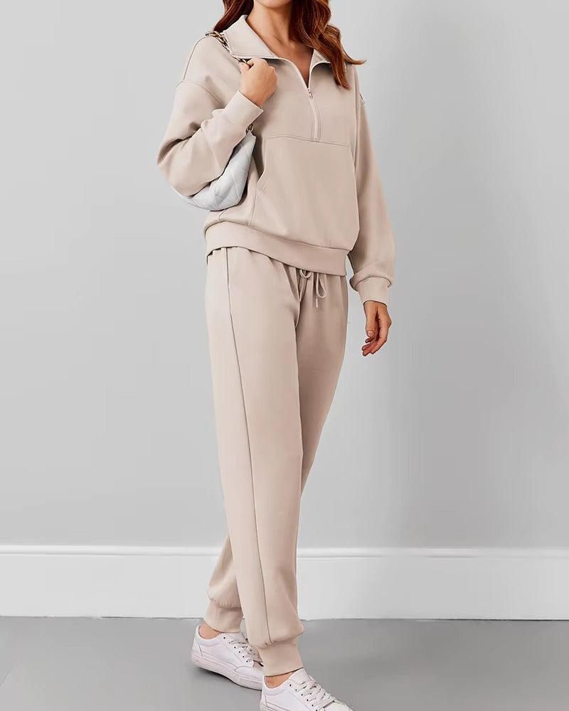 Sets for Women 2025 Fall Travel Outfits Long Sleeve Tracksuit Joggers Sets Half Zip Sweatsuit Matching Set