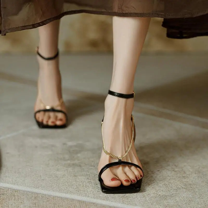 2025 High Heels Shoes for Women Gold Elegant Sandales Femme Fashion Streetwear New High Quality High Heel Sandals