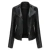 Ladies' Beaded Leather Jacket Women's Long-sleeved Fashion Jacket Thin Spring and Autumn Women's Leather Jacket with Lapel Coat