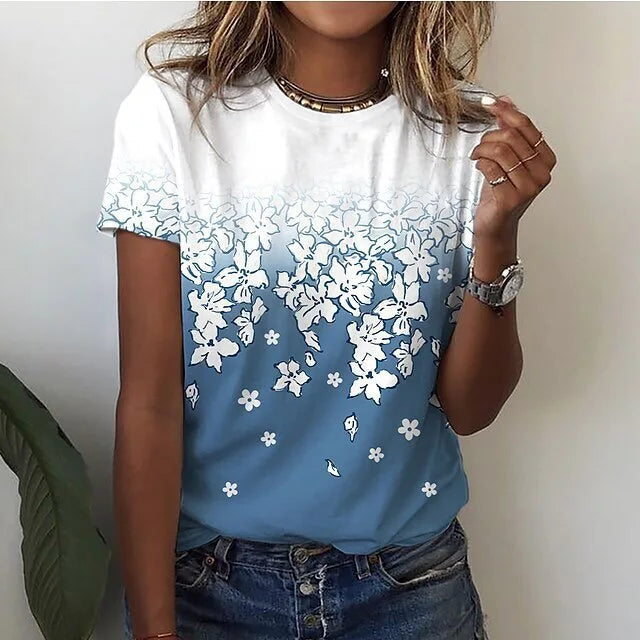Plus Size Women's T-Shirts Fashion Top 95% Cotton Short Sleeve Breathable Print O-Neck Summer Women's Clothing T-Shirt