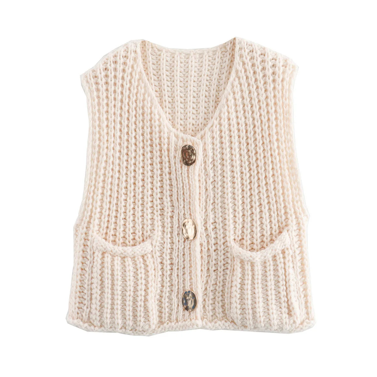 Women Solid Color Button Knit Vest V-neck Waistcoat Knitwear Sweater V-Neck Sleeveless Tops Spring Autumn Fashion Casual Sweater