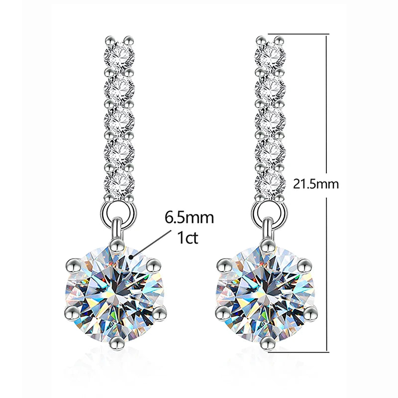GRA 1CT Unusual Long Hanging Dangle Drop Moissanite Diamond Earring Women 925 Sterling Silver Wed Engagement Fine Jewelry