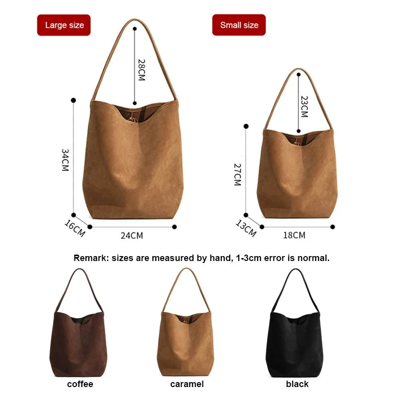 2025 Autumn New Women Suede Genuine Leather Bucket Tote Underarm Shoulder Bag Leather Handbag for Ladies Hand Bag High Quality
