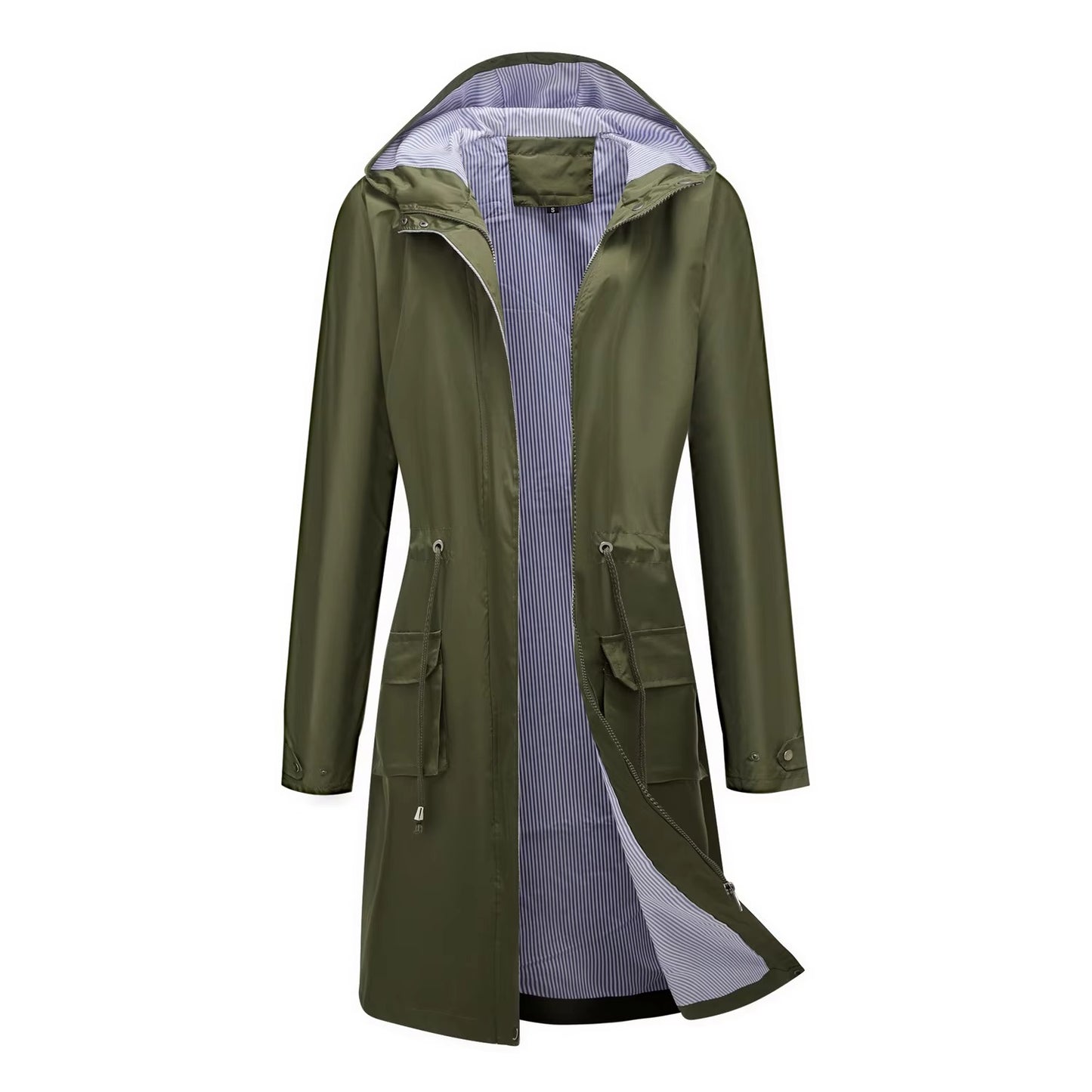 Women's Waterproof Lightweight Rain Jacket Formal Blazer-Style Windbreaker With Zipper Closure Casual Outdoor Hooded Trench Coat